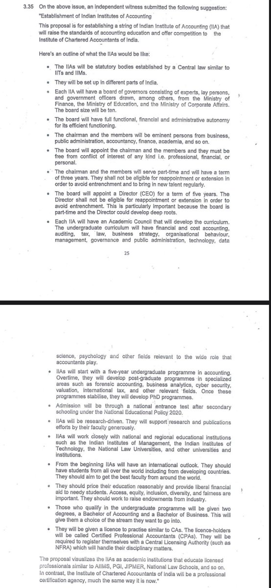 akhilpachori's tweet photo. Standing Committee Suggests Setting Up Of Indian Institutes Of Accounting (IIA)

This will be similar to IIT &amp; IIM &amp; will be developing UG courses

This is BIG!!! 👇

They will be given Practicing License similar to CA’s &amp; will be called CPAs

Wondering what will ICAI do then??? https://t.co/fMuxQExy2Y