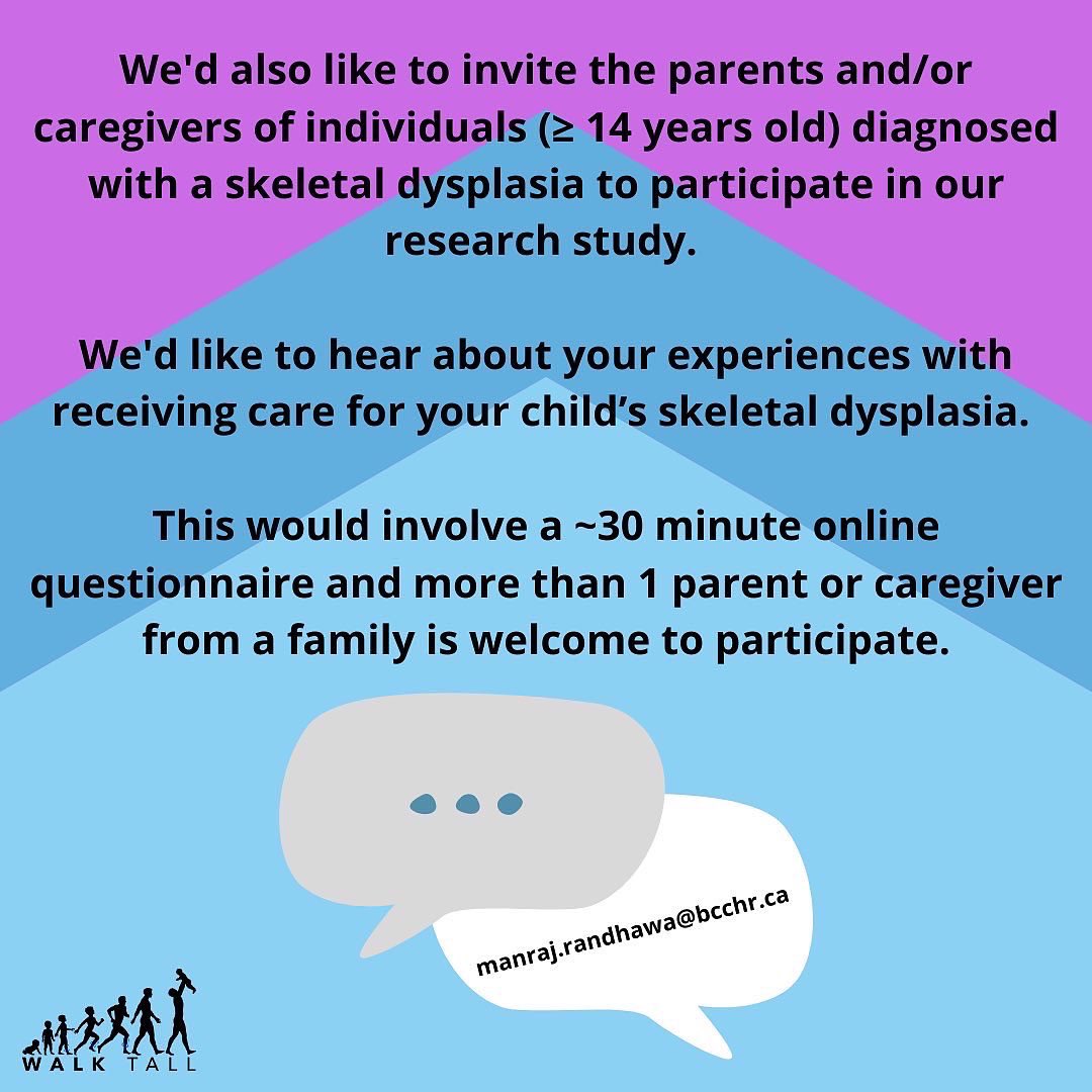 Do you or your child have a diagnosis of skeletal dysplasia? 👨‍👩‍👦 Are you a BC resident? 🏡 We are conducting a study in collaboration with the Department of Medical Genetics at UBC 🧬! 📧 If you are interested, please contact: Manraj.randhawa@bcchr.ca #skeletaldysplasia #bcchr