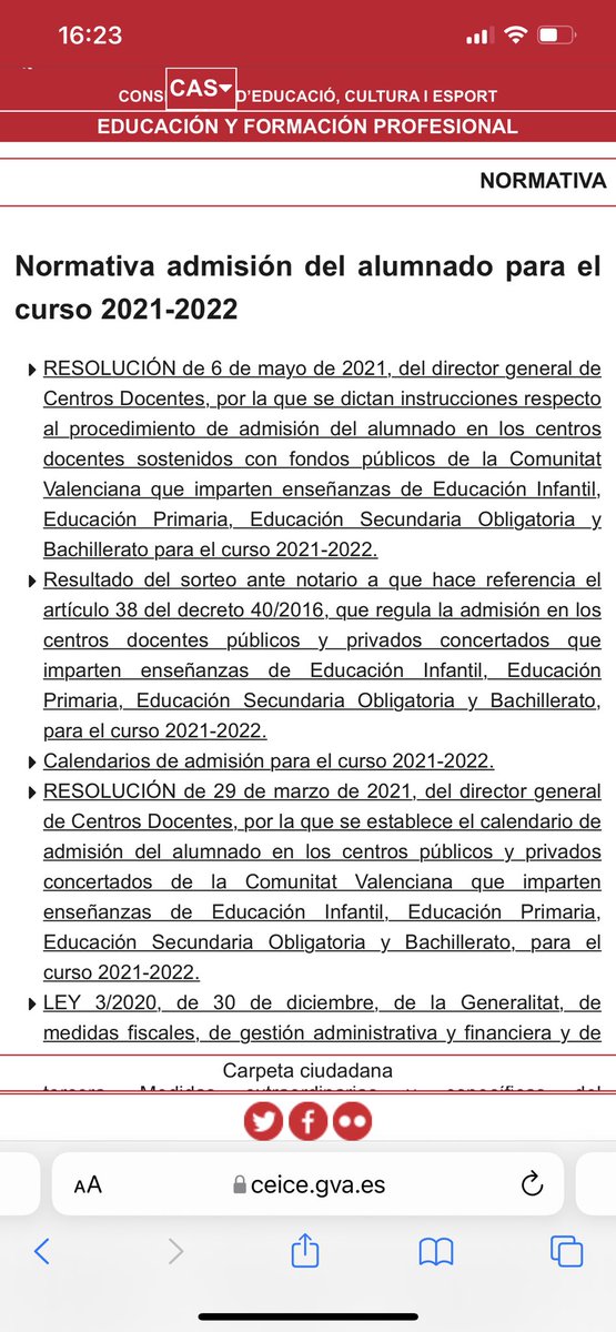 obpalacios's tweet photo. @GVAeducacio esto es todo lo que aparece en vuestra web, todo relativo al curso 21-22. Nada del 22-23. Y como se ve el proceso es primero convocatoria y después sorteo https://t.co/YL9XJuTzEJ