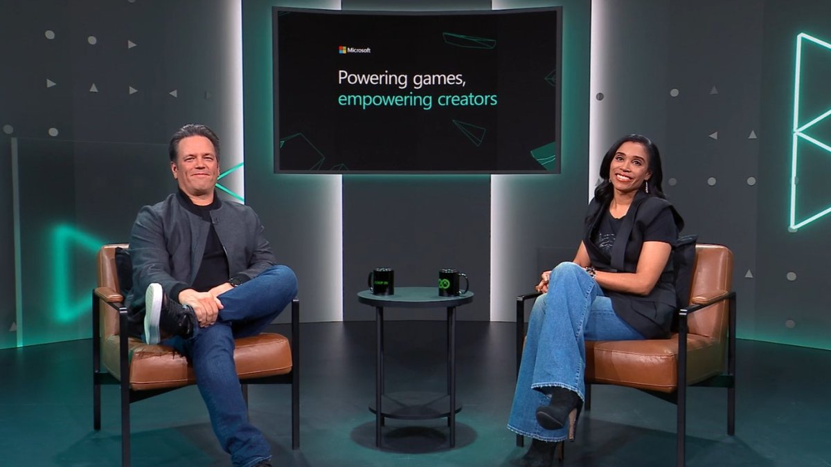 XBOXGameDev's tweet photo. Tune into this fireside chat with Phil Spencer and Sarah Bond as they discuss the challenges facing modern game devs—from remote work to Games as a Service—and what developers are doing to make games for the more than 3 billion people who play: https://t.co/2hLd9Mn1TO #GDC22 https://t.co/VdFtk8QzC8