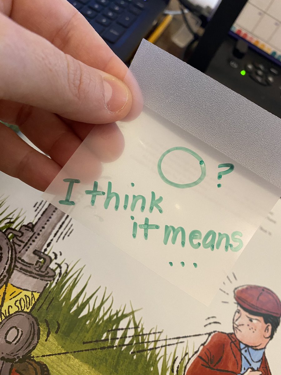 KrollMary's tweet photo. #teacherhack If you don’t have transparent sticky notes in your teacher tool kit…. You are missing out! Great way to write in book without writing in book🧐 @KrauseElem  @BrenhamISD https://t.co/CXeaW5Ht3v