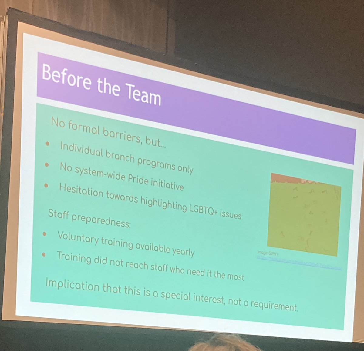 GeometricRabbit's tweet photo. Starting with institutional intention was a good, initial step. “Meeting leadership where they are at.” Staff already engaged are key but reaching the learning needs@for all staff is important to address. #QueeringTheLibrary #PLA2022 https://t.co/LQxoZmV0fg