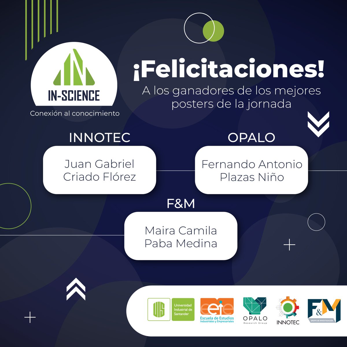 EEIE_UIS's tweet image. #InScience 🤓| ¡Felicitaciones a los ganadores en la categoría mejor póster! 🏅@UIS. Gracias a todos  nuestros estudiantes e invitados por participar en este espacio. 
.
#ComunidadEEIE #UIS #Escuela #EEIE #IngenieríaIndustrial #Póster