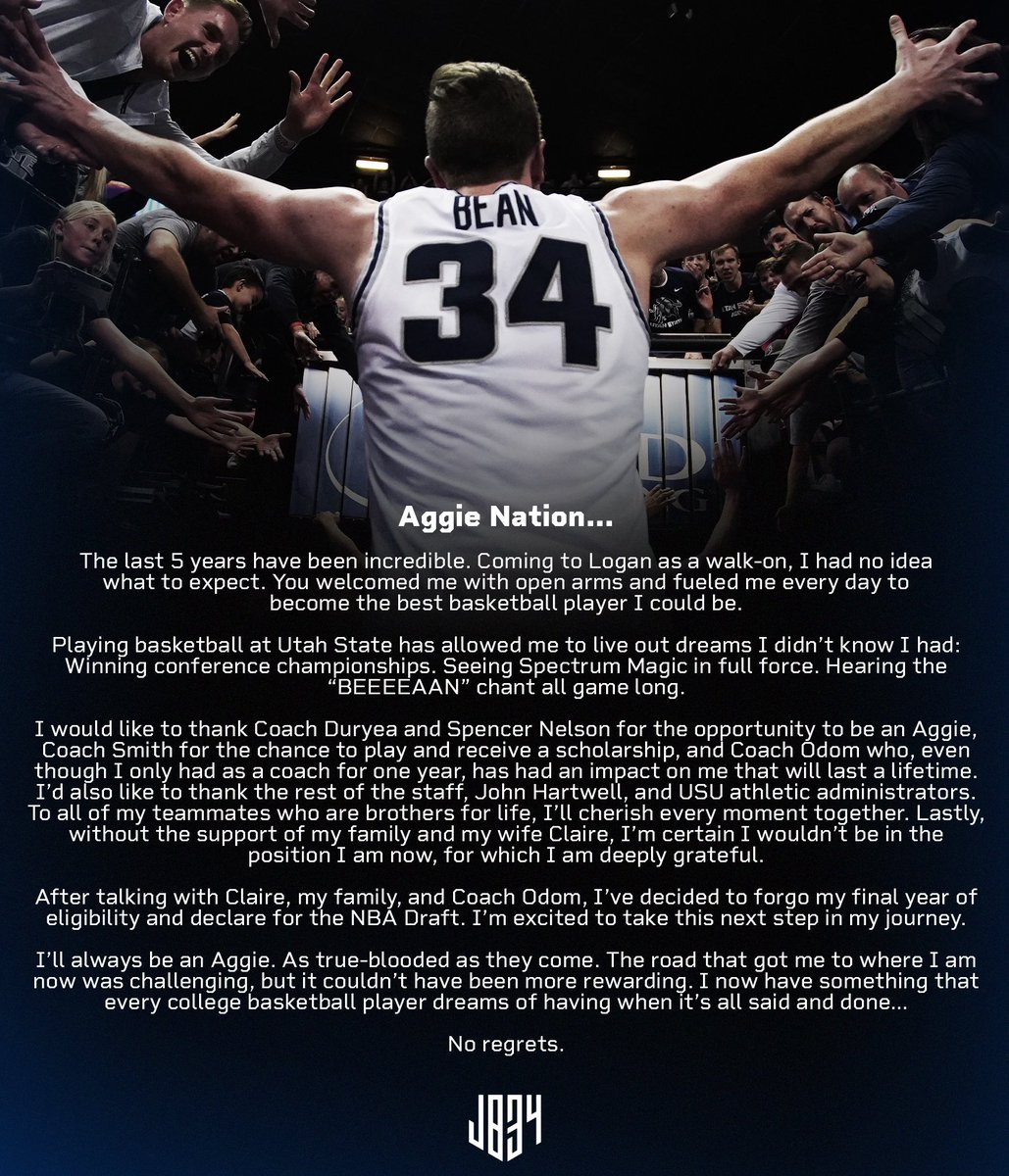 Utah State’s Justin Bean declares for the NBA Draft r/CollegeBasketball