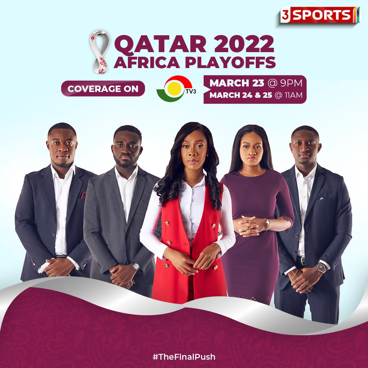 DavidKofiTei's tweet photo. The #3Sports team has got you covered today, tomorrow and Friday on the World Cup playoffs with #TheFinalPush.

Don't miss it! https://t.co/B2bJTAftmx
