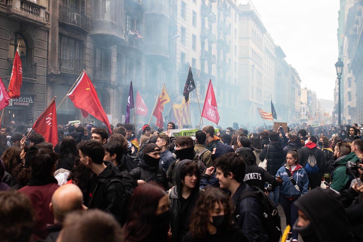 ElPoble_'s tweet photo. Avui s’ha produït una manifestació que ha reunit a milers de persones per protestar en contra de la sentència del TSJC, que obliga a impartir el 25% de les classes en castellà. https://t.co/D8nZ3c9Cxz