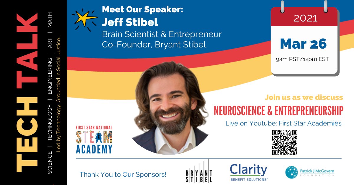 Join our partner Jeff <a href="/Stibel/">Jeff Stibel</a> this Saturday, March 26th at 9am PST/12pm EST for his Tech Talk on Neuroscience &amp; Entrepreneurship with the <a href="/FirstStar/">First Star</a> National STEAM Academy. The Tech Talk will premiere live on the First Star Academies YouTube channel (youtu.be/rXBsUSlkqog)!