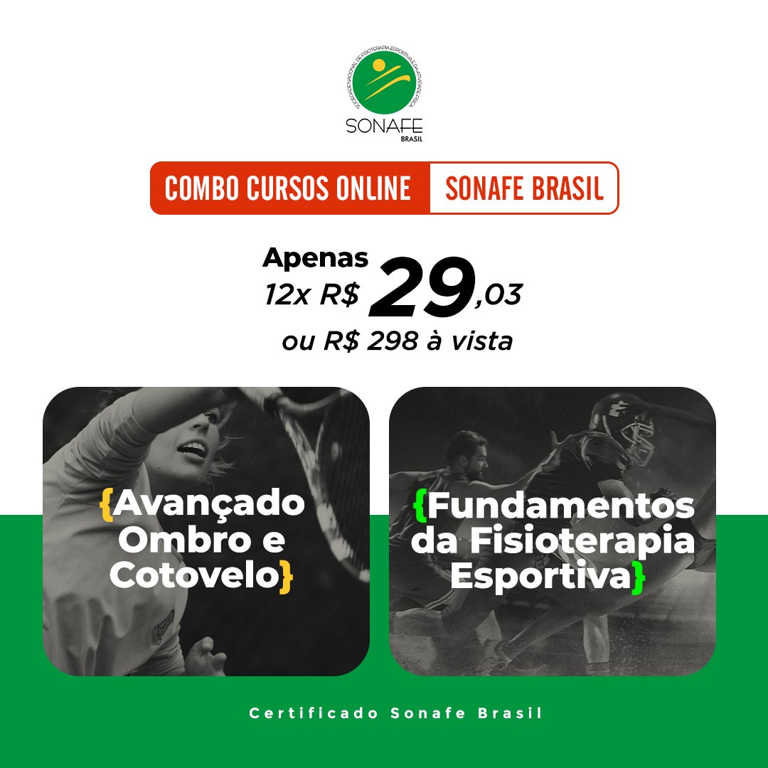 🔥 Um super combo dos Cursos "Fundamentos da Fisioterapia Esportiva" e "Avançado de Ombro e Cotovelo" para você que ainda não é um dos 1.500 alunos dos cursos online da #sonafebrasil! 

12 x R$29,03
✅ go.hotmart.com/N67743774L

#sonafebrasil #fisioterapiaesportiva #fisioterapia
