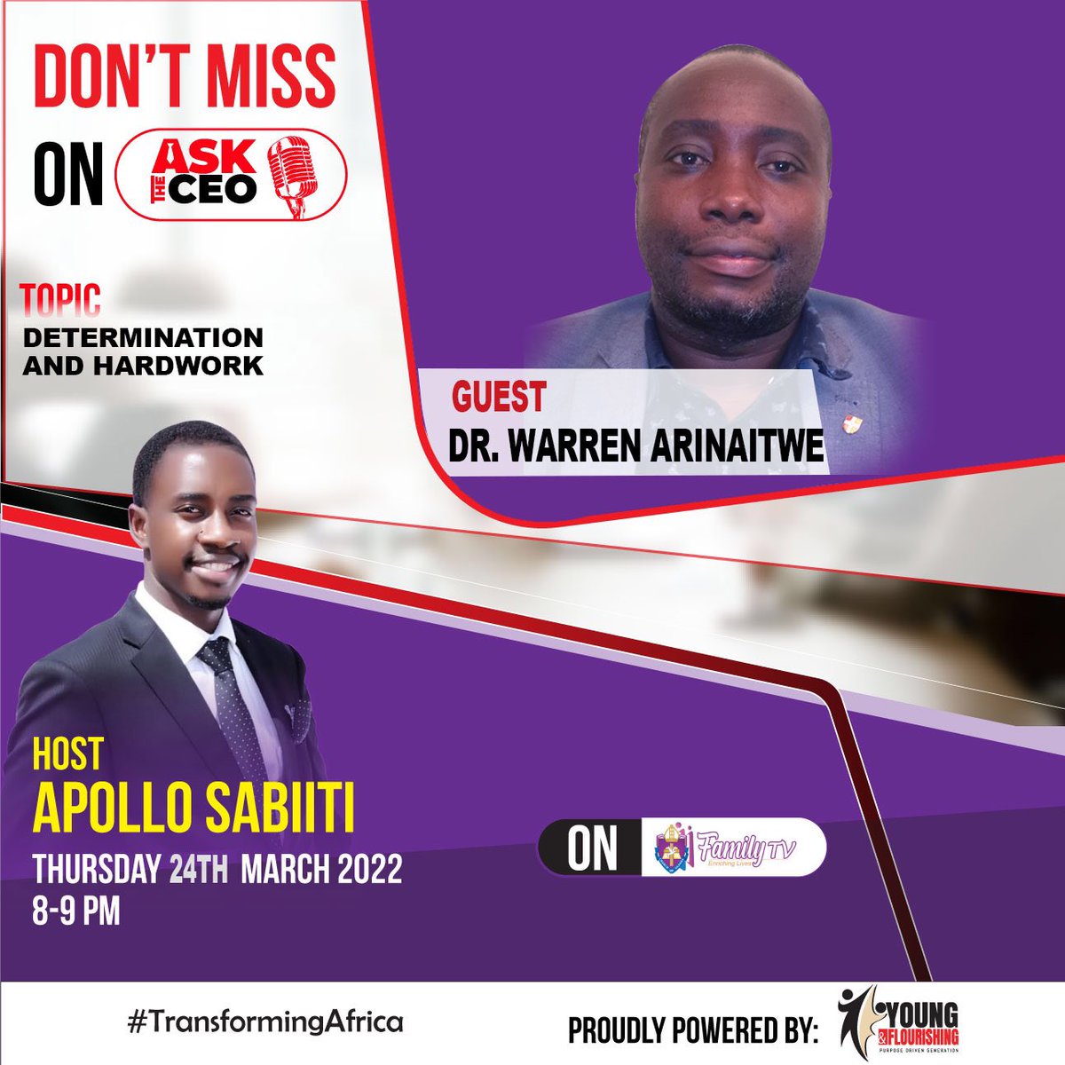 Tomorrow we bring 2 your screens Dr Warren Arinaitwe. A passionate farmer with a PhD in Plant Sciences from the University of Cambridge,UK. He works at the Alliance of Bioversity International and CIAT as a Plant Scientist in charge of Asia &amp;Latin America #AskTheCEO <a href="/COUfamilytv/">COU Family TV</a>