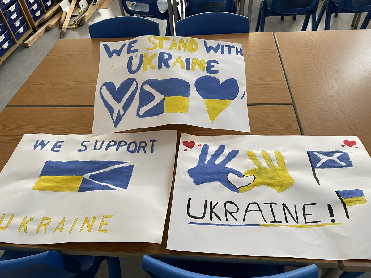 DunoonSchool's tweet photo. P7s took the lead in planning our route for the Cowal Cluster #sponsoredwalk to raise funds for the #UkraineCrisis on Monday. They used google maps to plan a route then walked this to see how long it would take. This afternoon they made banners &amp; posters to carry with them. 🇺🇦👫 https://t.co/Eh4S6Yo4KU