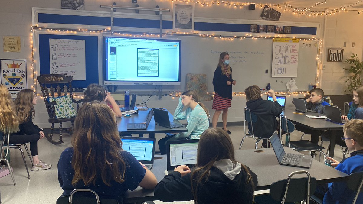 Ms. Brady, our NKU student teacher is teaching how to use reason to explain how our evidence supports our claim. 
#BeRoyal
