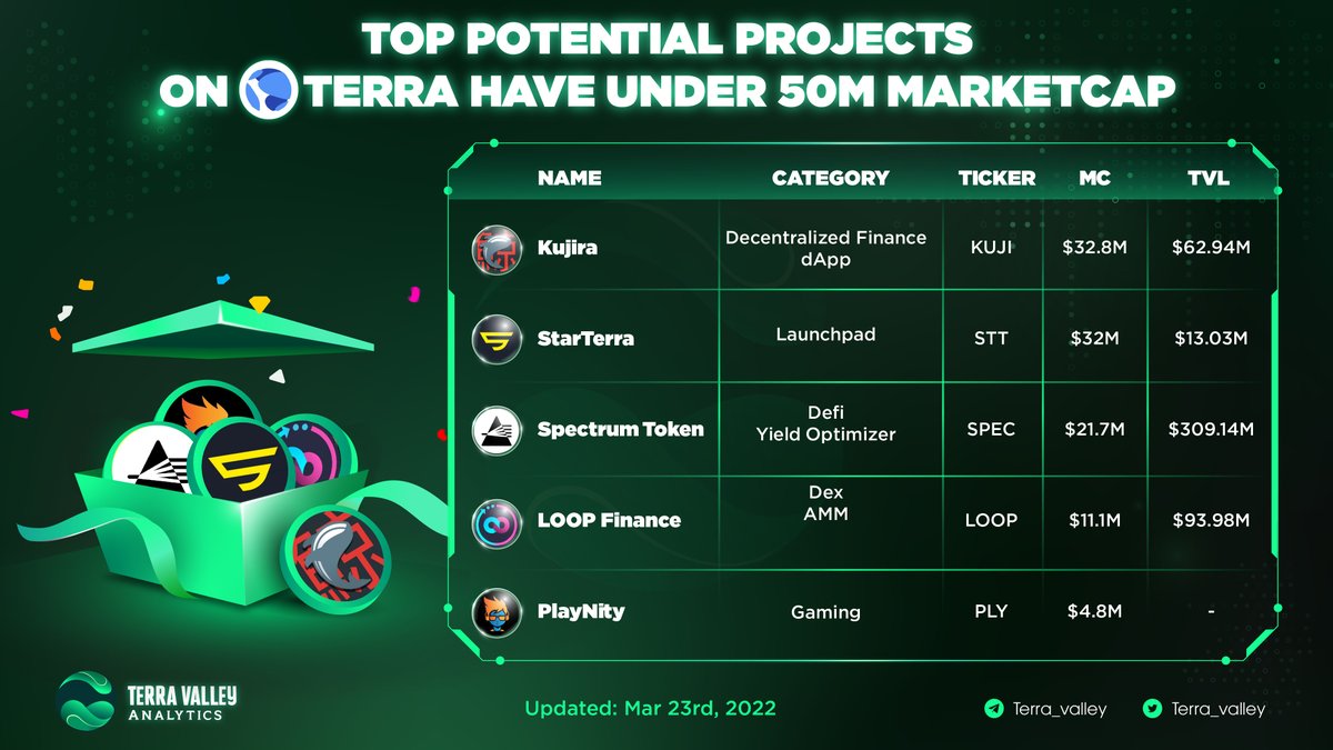 Top Projects on #TerraLuna with less than a $50 Mill Marketcap. Who will be first? @terra_valley