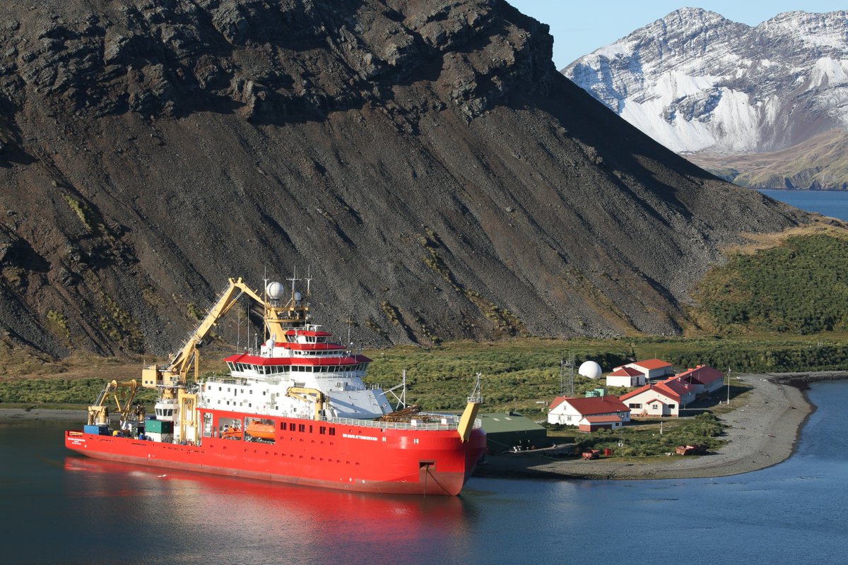 RRS Sir David Attenborough berths alongside new wharf at King Edward Point