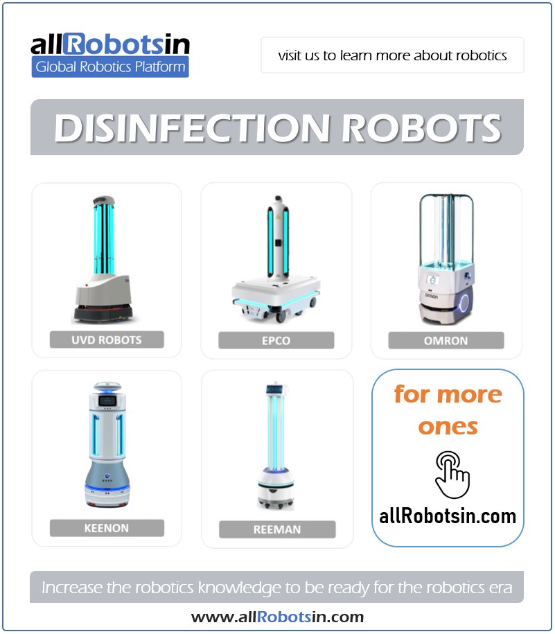 robotmp's tweet image. Disinfection robots and sterilization robots for Disinfection operation in places are listed in Global Robotics Platform (allrobotsin.com/disinfection-r…). #disinfectionrobot #disinfection #covid #robots #robotics
