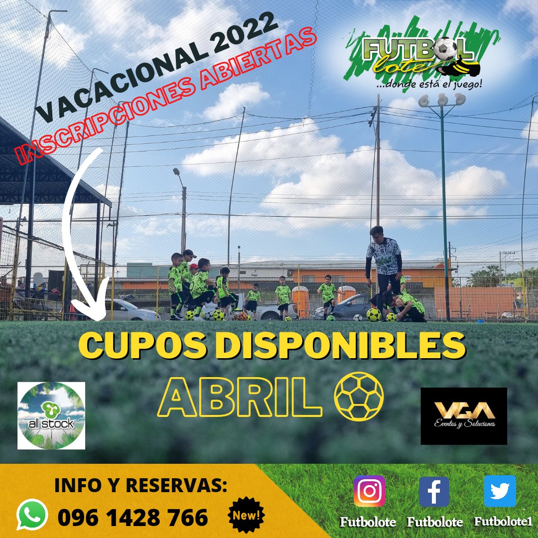 Las vacaciones aún no terminan, ven a futbolte al vacacional de fútbol en el mejor lugar!

Inscripciones abierta mes de ABRIL

Días: lunes a jueves
Hora: 16:00 a 18:00
#Vacacional2022 #Guayaquil  #vacacionaldefutbol #futbol #vacacionalguayaquil  #saludydeporte
Reserva tu cupo Ya!