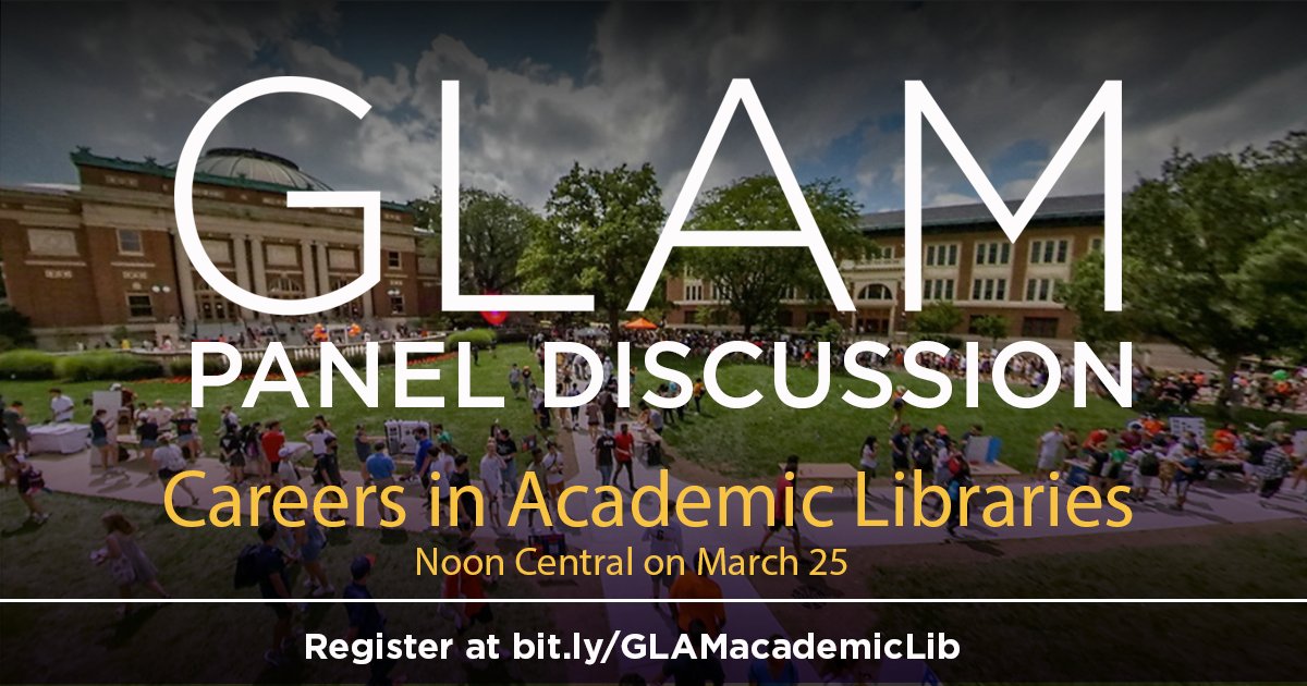 Get ready for the GLAM Fair by taking part in the GLAM Fair Resume Review Blitz! MS/LIS alumni will be reviewing resumes. illinois.zoom.us/meeting/regist…
Also don’t forget to join us, GLAM Panel Discussion:  Careers in Academic Libraries. Please register at  bit.ly/GLAMAcademicLib .