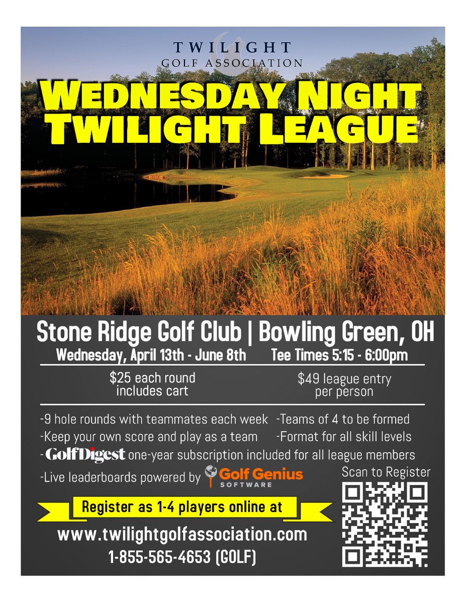 StoneRidge_Golf's tweet photo. Check out our Wednesday Night Golf League starting April 13th! Sign up online or scan to register below. https://t.co/NmHZ9efllR
