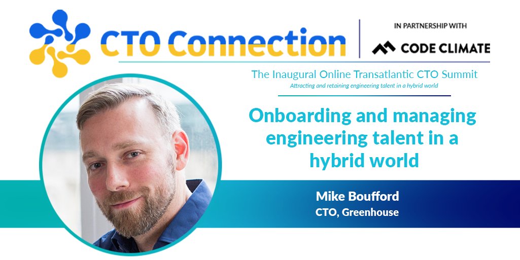 Listen to <a href="/mboufford/">Mike Boufford</a>  CTO at <a href="/Greenhouse/">Greenhouse Software</a> sharing his thoughts on "onboarding and managing talent" at the first ever transatlantic CTO summit - professionalconnection.ac-page.com/cto-summit - use referral code "twitter" to access the event for free