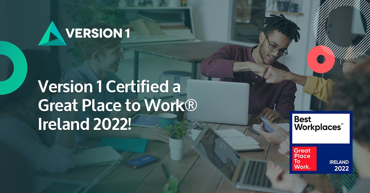 version1's tweet photo. We're shouting it from the rooftops! It's official, Version 1 has been certified as the 2nd Best Large Workplace in Ireland at the @GPTW_Ireland awards, woohoo! 🏆

This is our best ranking yet! 🥈 
Read more here: https://t.co/b8ZZcH4lhS

#BestWorkplaces22 #BWI22 #Ireland #GPTW https://t.co/xSISDGXjnK