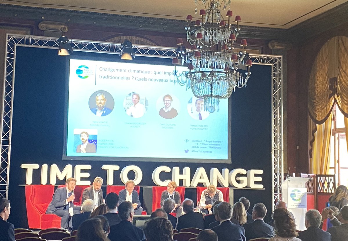 Option_Finance's tweet photo. #TimeToChange22 : « Changement climatique : quel impact pour les activités traditionnelles ? Quels nouveaux business models ? » avec P. Abadie @TikehauIM N. Rochon @rgreeninvest D. Guignard @photosol C. Beigbeder @audaciacapital & R. Lebel @FinforTomorrow https://t.co/nCkM28BFqn