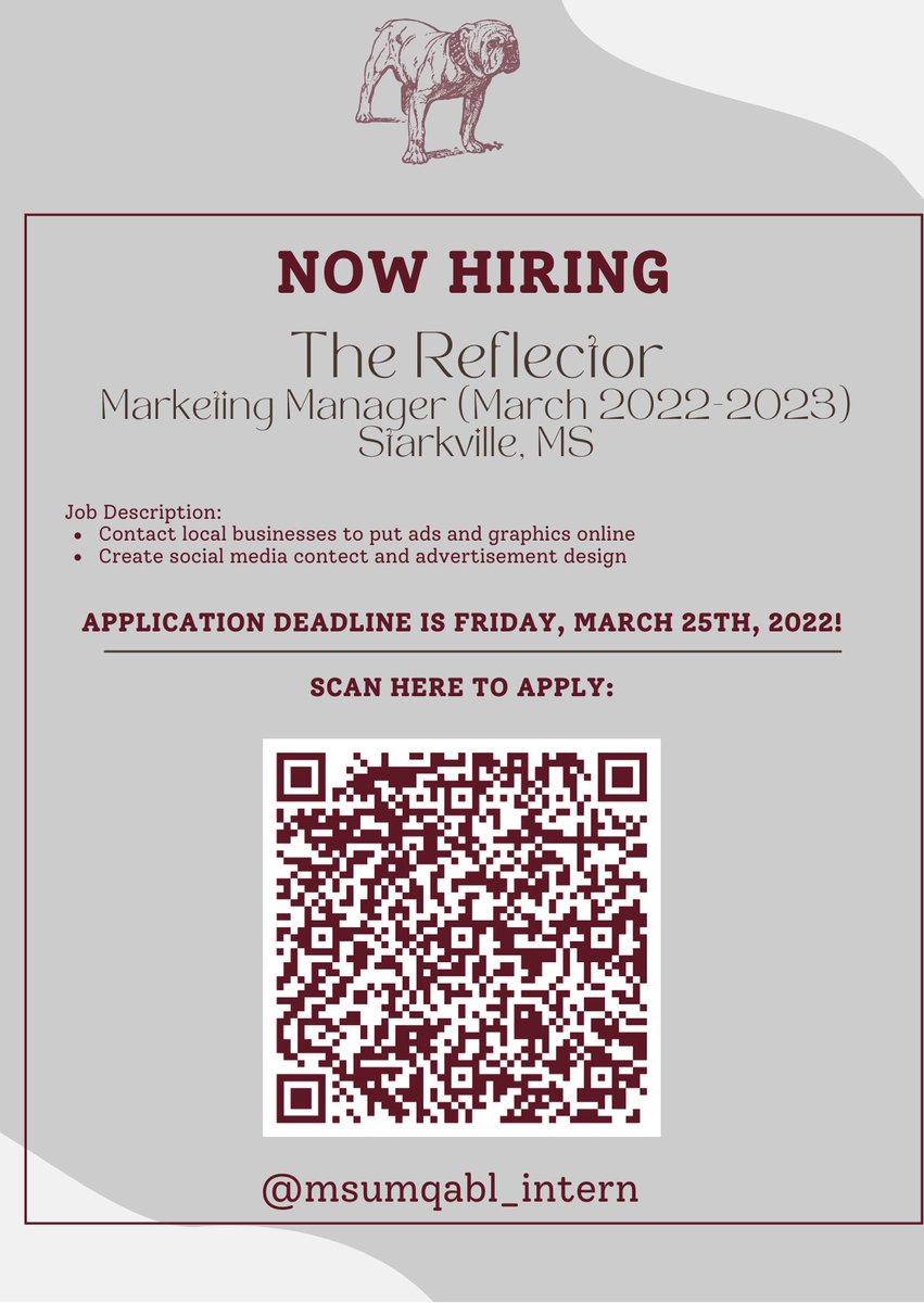 MARKETING MANAGER NEEDED!

APPLY TO BE THE MARKETING MANAGER FOR THE REFLECTOR ON CAMPUS TODAY! 

DEADLINE TO APPLY IS FRIDAY, MARCH 25TH, 2022!