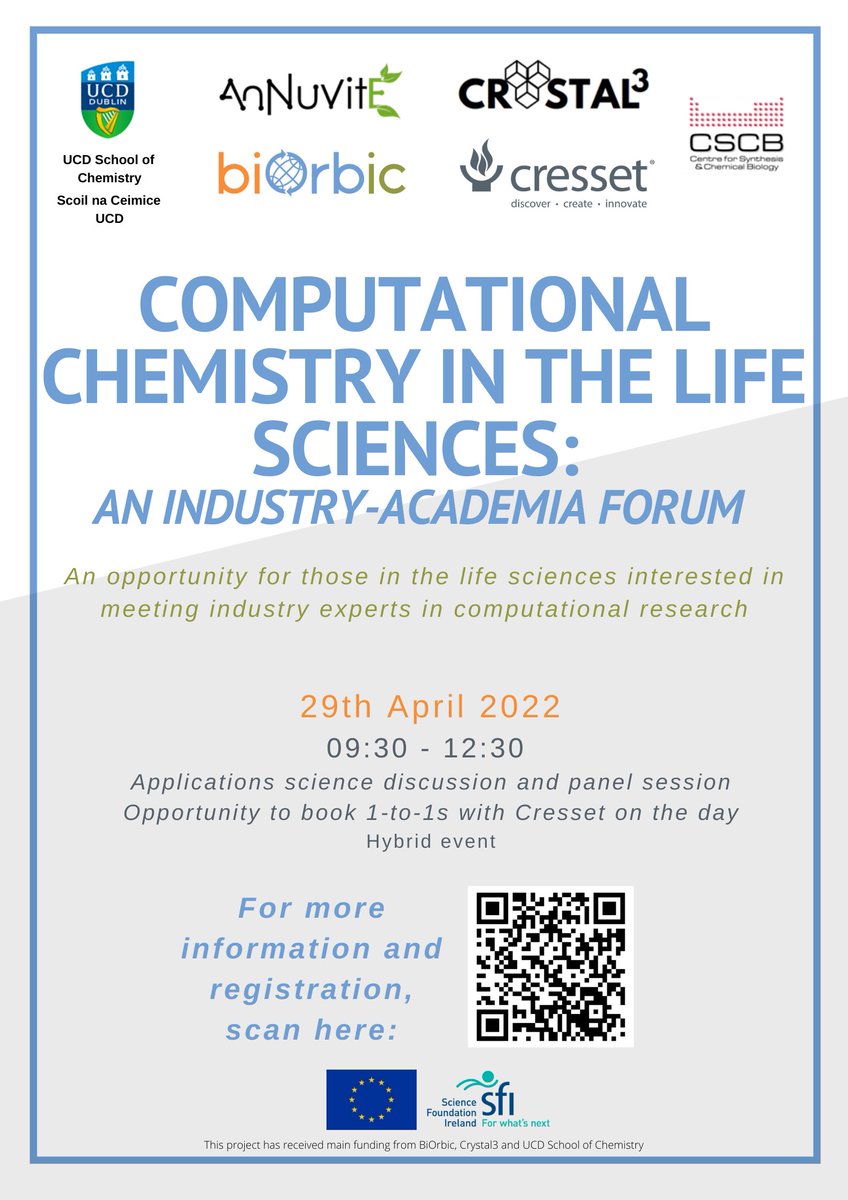 CRYSTAL3 CONSORTIUM (@crystal3project) on Twitter photo And alongside the #CompChem workshop organised by <a href="/ucdchemistry/">UCD Chemistry</a> <a href="/biOrbic_centre/">BiOrbic Research Ireland Centre for Bioeconomy</a> <a href="/cressetgroup/">Cresset</a> and <a href="/Crystal3Project/">CRYSTAL3 CONSORTIUM</a> we are hosting an industry-academia forum⚛️More details in the flyer
Registration:
👉cresset-group.com/about/events/c…
#InvestEUResearch #MSCA <a href="/REA_research/">European Research Executive Agency</a> <a href="/EUScienceInnov/">EU Science & Innovation 🇪🇺</a> And alongside the #CompChem workshop organised by <a href="/ucdchemistry/">UCD Chemistry</a> <a href="/biOrbic_centre/">BiOrbic Research Ireland Centre for Bioeconomy</a> <a href="/cressetgroup/">Cresset</a> and <a href="/Crystal3Project/">CRYSTAL3 CONSORTIUM</a> we are hosting an industry-academia forum⚛️More details in the flyer
Registration:
👉cresset-group.com/about/events/c…
#InvestEUResearch #MSCA <a href="/REA_research/">European Research Executive Agency</a> <a href="/EUScienceInnov/">EU Science & Innovation 🇪🇺</a>