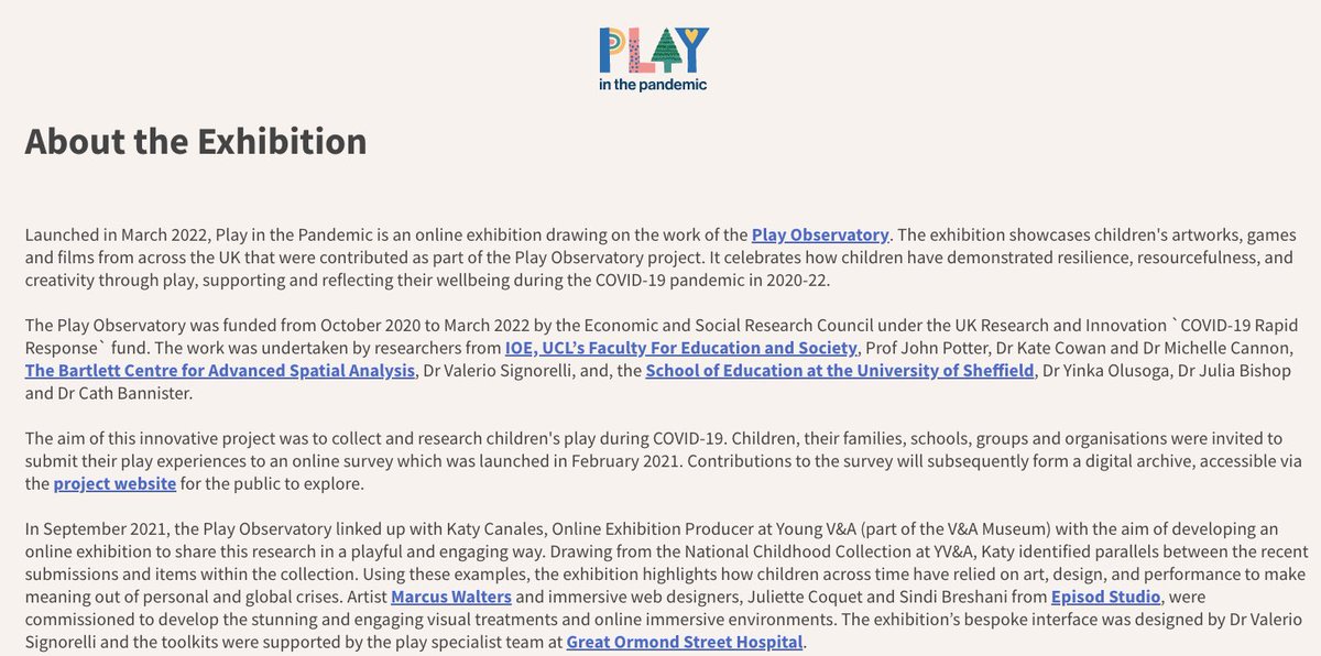 Our <a href="/PlayObservatory/">Play Observatory</a> online exhibition is now live! Huge thanks to everyone who shared examples of children’s play in the pandemic, and to the whole team that made this project happen. I feel so lucky to have been involved.
playinthepandemic.play-observatory.com (best viewed on a desktop)