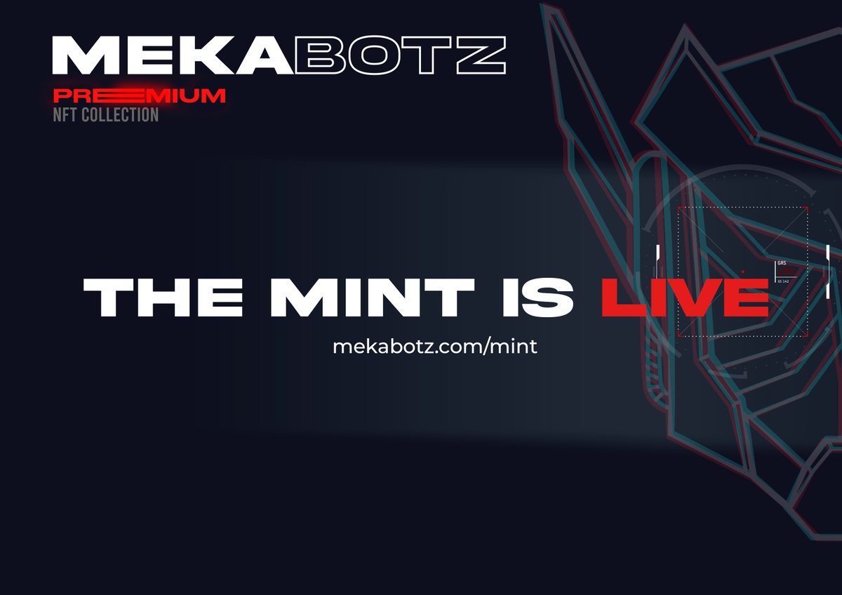 MekaBotz's tweet photo. ๐ฅ The mint is LIVE. ๐ฅ
Whitelisted users can now mint some amazing Mekabotz!
Mint here: https://t.co/dMy3xztiKR https://t.co/CeSpdPdgTL