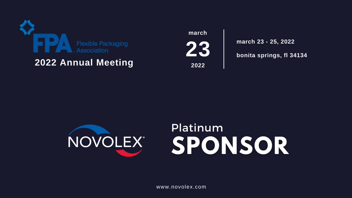 Novolex's tweet photo. We're proud to be a sponsor at the @FlexPackOrg 2022 Annual Meeting where industry leaders will be networking and listening to various speakers regarding #teamwork, #sustainability, and #cybersecurity. #flexpack #thoughtleadership #sponsor #novolexcares https://t.co/g6HCOqY8rz