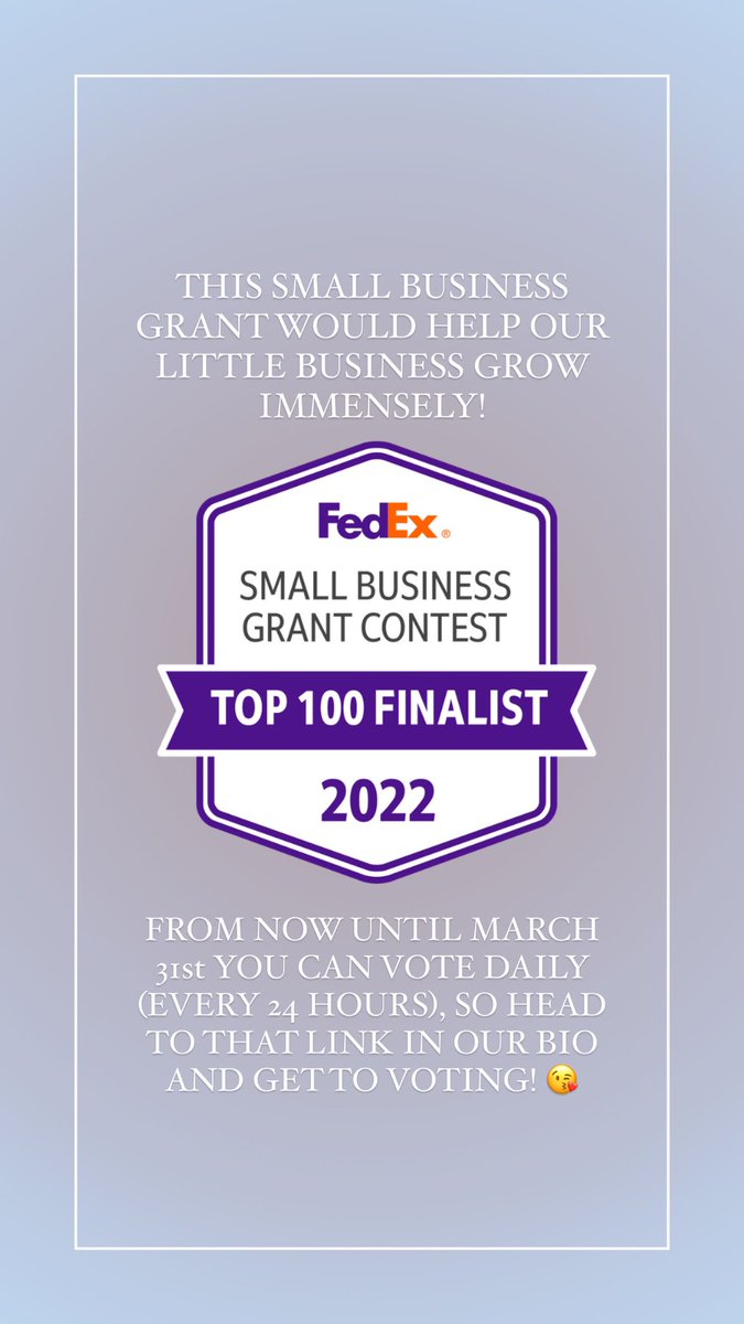 OlogyEssentials's tweet image. Exciting news! We made it into the Top 100 Finalists in the FedEx Small Business Grant Contest! ✨

The voting now goes to YOU - our amazing community! We are so appreciative of every vote that is made. Thank you! 💚

Link &amp;amp; additional information below!

smallbusinessgrant.fedex.com/entry/UHO2R0Pn