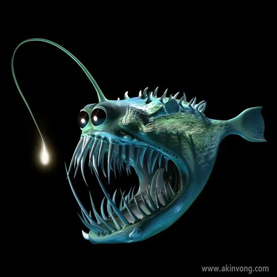 Deep-sea anglerfish (order Lophiiformes) live in the midnight zone, where prey are hard to come across. As a result of this, Anglerfish employ an energy-efficient hunting strategy using an illuminated appendage that extends from the crown of the head.

📷 akinvong.com