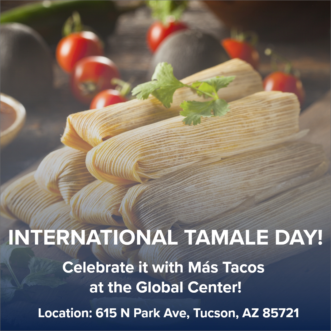 uazintl's tweet photo. It's International Tamale Day! Celebrate with a tamale from Más Tacos, open weekdays, 11 am - 8 pm, at the Global Center, 615 N. Park Ave. (GrubHub available) See the menu online: https://t.co/pvu4vuK6JE 
#InternationalTamaleDay #studentdining #uarizona #universityofarizona https://t.co/eV26gUNxuX