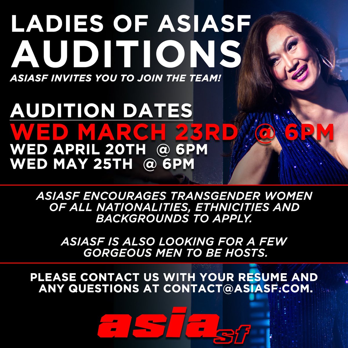 ✨Join the #AsiaSF team &amp; AUDITION TODAY! ✨❤️
.
#Audition #TransIsBeautiful #SanFrancisco #SFBayArea #SF #GirlsLikeUs #RepresentationMatters #WCW