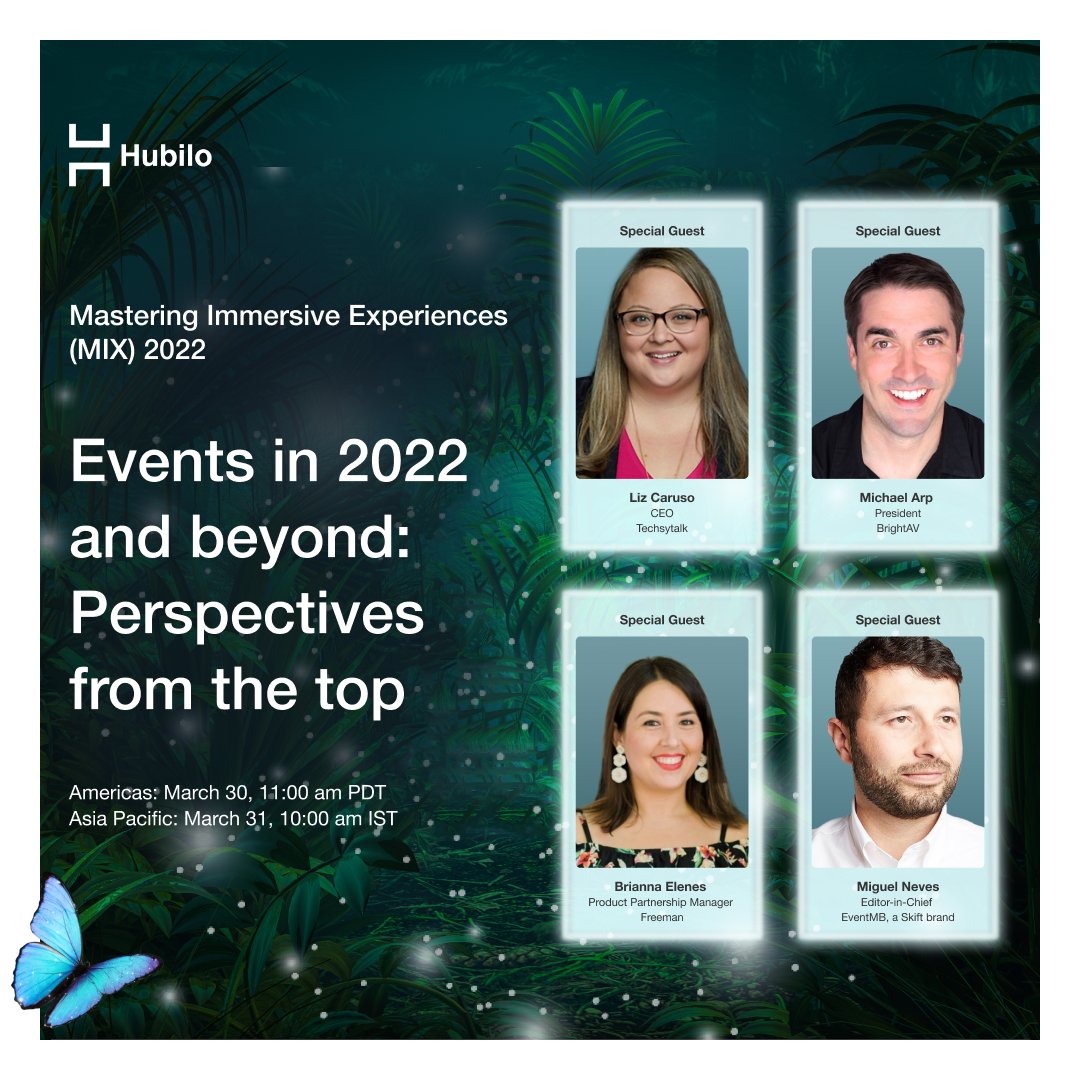 Hubiloconnect's tweet photo. Our speaker line-up for #MIX2022 on March 30 just keeps getting better! 🦋 Click the link to register and find even more event and session details. We can't wait to #SeeYouAtMix! 👉 https://t.co/a0LFjHpYQ2 #HubiloEvents #HybridEvents https://t.co/AT6HFPdKjP