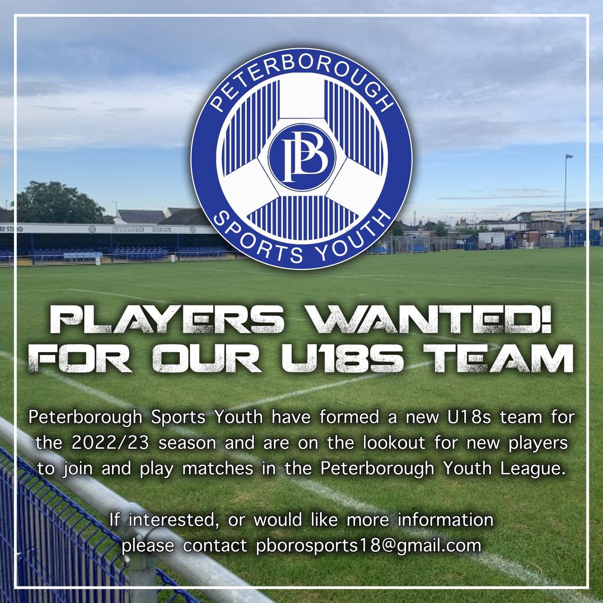 AnthonyRHigh's tweet photo. Newly formed Peterborough Sports Youth U17/U18 for the 2022/2023 season are on the lookout for new players.

Great opportunity for any player interested. https://t.co/So4t6P40yA