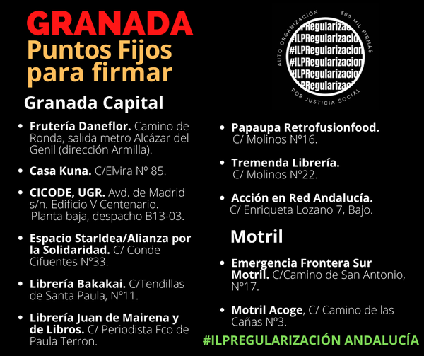 ColectivoSiriri's tweet photo. Haga sol ☀️, llueva🌧️ o nieve❄️#Granada sigue activa!
Pasa por cualquiera de los #PUNTOSFIJOS que tenemos en la provincia de Graná, y firma para impulsar la #IPL por la regularización de las personas migrantes y refugiadas. 
🟣Somos #RegularizacionYA https://t.co/GfuPcruK63