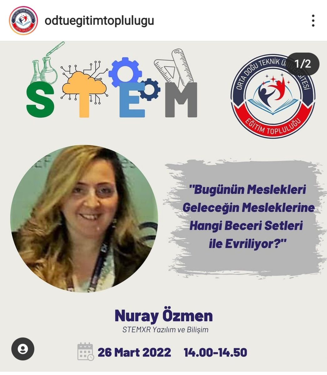 Nuray_fenci's tweet photo. STEM farkındalık sunumunda, STEM'in hangi beceri setlerini geliştirdiği konusunda bilgiler paylaşılacaktır. ODTÜ Eğitim Topluluğu'nu STEM eğitimini destekleyen değerli çalışmalarından dolayı kutluyorum.
#stemxr #egitim #k12 https://t.co/hk0lU6E6kF