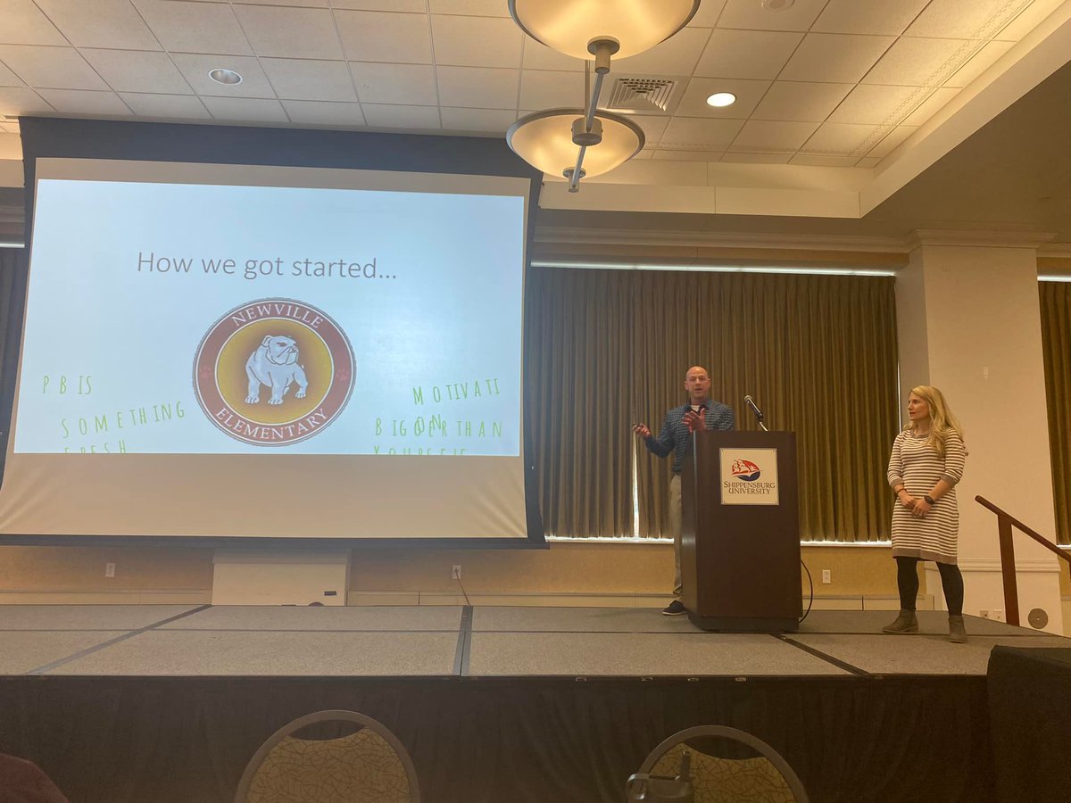 Newville Elementary Principal, Bill Wonders, and Newville Elementary School Counselor, Kristen Boles, presented the Newville Elementary "PawMart" PBIS rewards program at the Shippensburg University Superintendent Study Council Exemplary Program event!