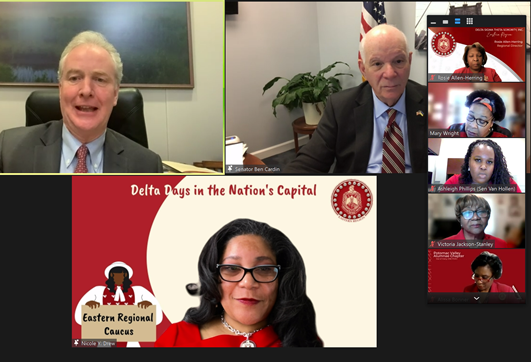 NYD333's tweet photo. MD Delta Social Action advocacy continues. Always great to meet with our Maryland Senators @SenatorCardin &amp; @ChrisVanHollen. @dstinc1913 @easternregdst #DDNC2022 #MDDeltasSocialAction #DSTeasternregion https://t.co/hBxg6hr3xw