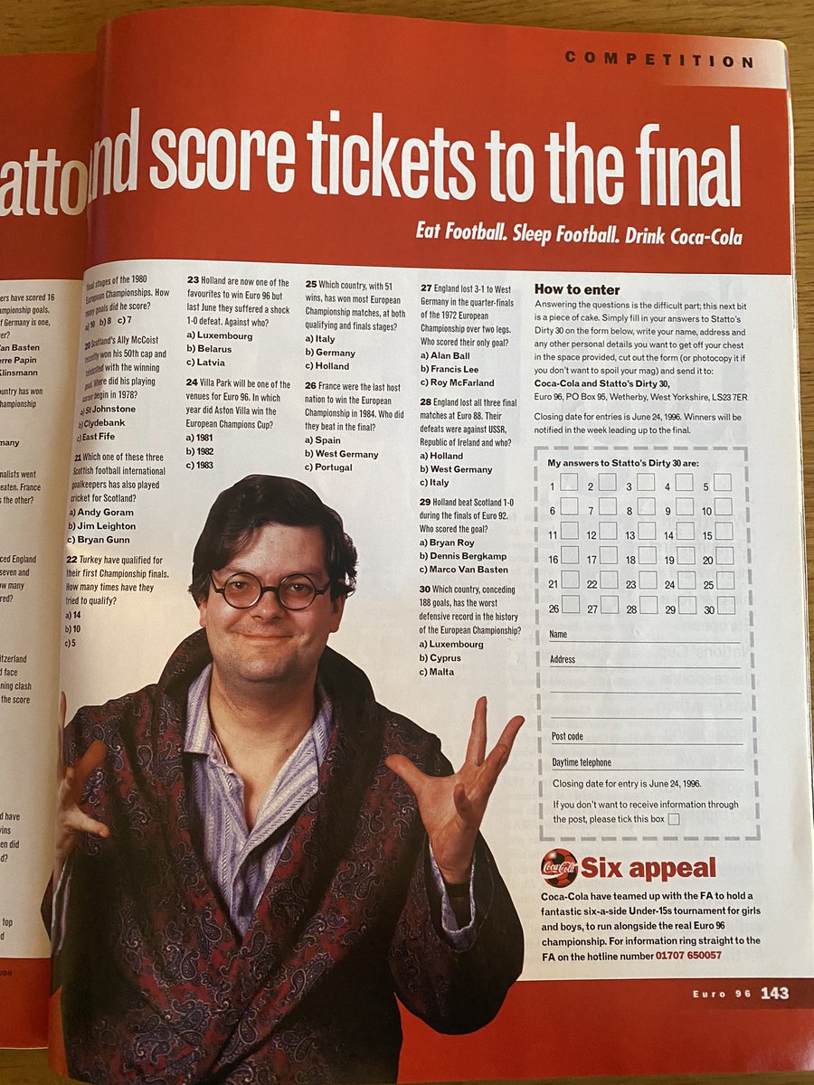Jimvincible's tweet photo. Just found this Euro 96 guide in my cupboard and wondered if it was too late to enter @angusstatto’s quiz and nab some tickets to the final? https://t.co/1vnkvbTnFF