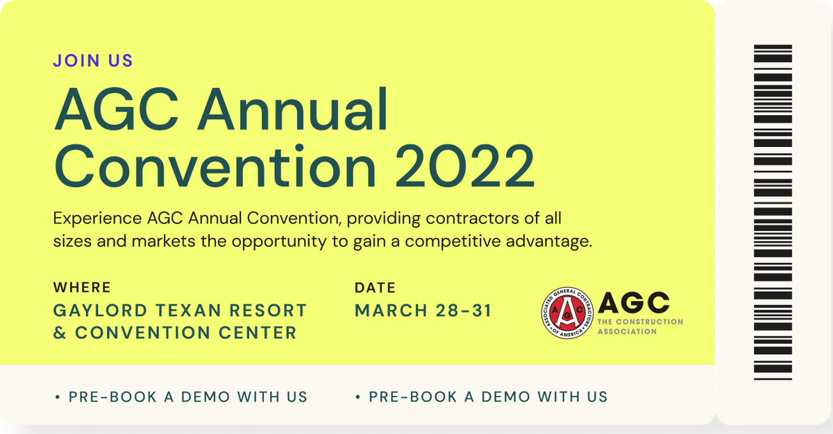 gobridgit's tweet image. We're headed to Texas! Swing by the booth for a demo during Associated General Contractors of America Annual Convention 2022 to learn how we can help you stop scrambling and start planning. Pre-book a demo: gobridg.it/3it4jTh