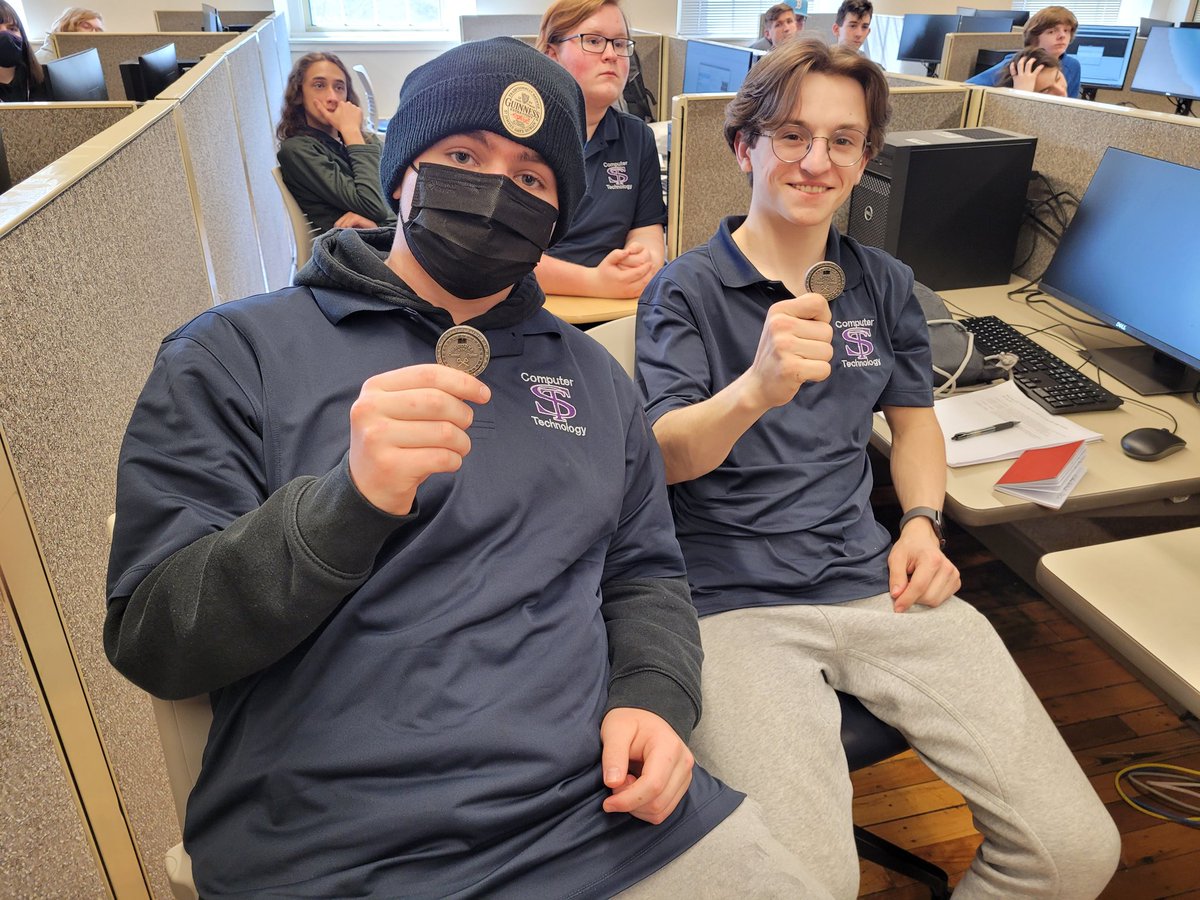 RoboticsShaw's tweet photo. @shawtech_proweb students went on a field trip to ULowell for a day camp in Cybersecurity.  These two students won Ceaser Cypher coins for being the first to finish their project!

@Shawtech @ShawTechEng @shawtech_hs @UMassLowell https://t.co/zI0d7eDfOR
