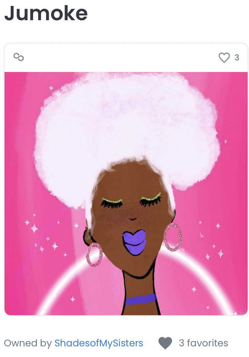 Jumoke from the latest ‘liquorice’ drop has been collected!✨🤍

<a href="/ShadesofMySis/">Shades of My Sisters NFT</a> an incredible project who gives 38% percent of their sales to women of colour artists have added an #AfroChicksNFT to their vault! 

Thanks so so much for the support and welcome to #TeamAC 💜🤗