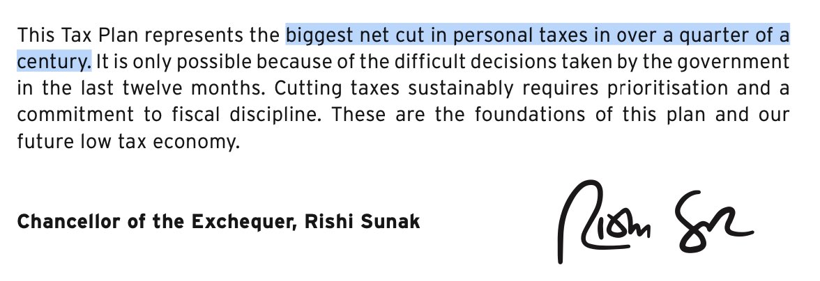 EdConwaySky's tweet photo. So much for the politics, but here’s where the economic numbers collide with the political narrative.
Because the tax cuts @rishisunak is boasting about today are quite literally reversing HIS OWN tax rises - by a bit.
The cut is only historic is because his hikes were historic! https://t.co/qAo8DPugaG
