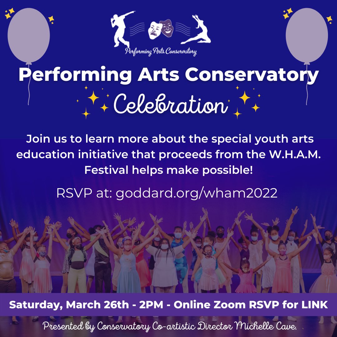 Join the Virtual Performing Arts Conservatory Celebration, on Saturday, March 26 at 2:00pm on Zoom. presented by Conservatory co-artistic director Michelle Cave, to learn more about this special youth arts education initiative.

TO RSVP FOR FREE:
eventbrite.com/e/262286153947