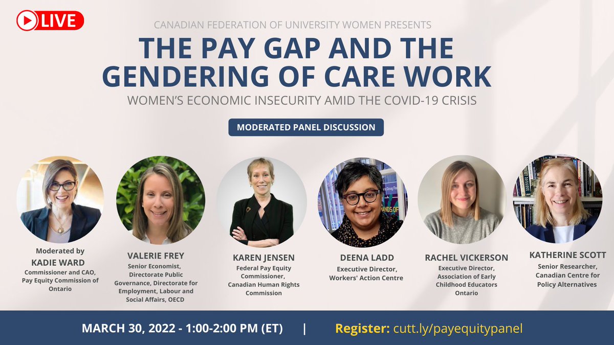 Ahead of #EqualPayDay, join us on Wed., March 30th at 1pm (ET) for a virtual panel discussion with leading pay equity experts and care work advocates to address the current state of gender inequality in paid and unpaid care work.

➡️Register now: buff.ly/3hXHhnc