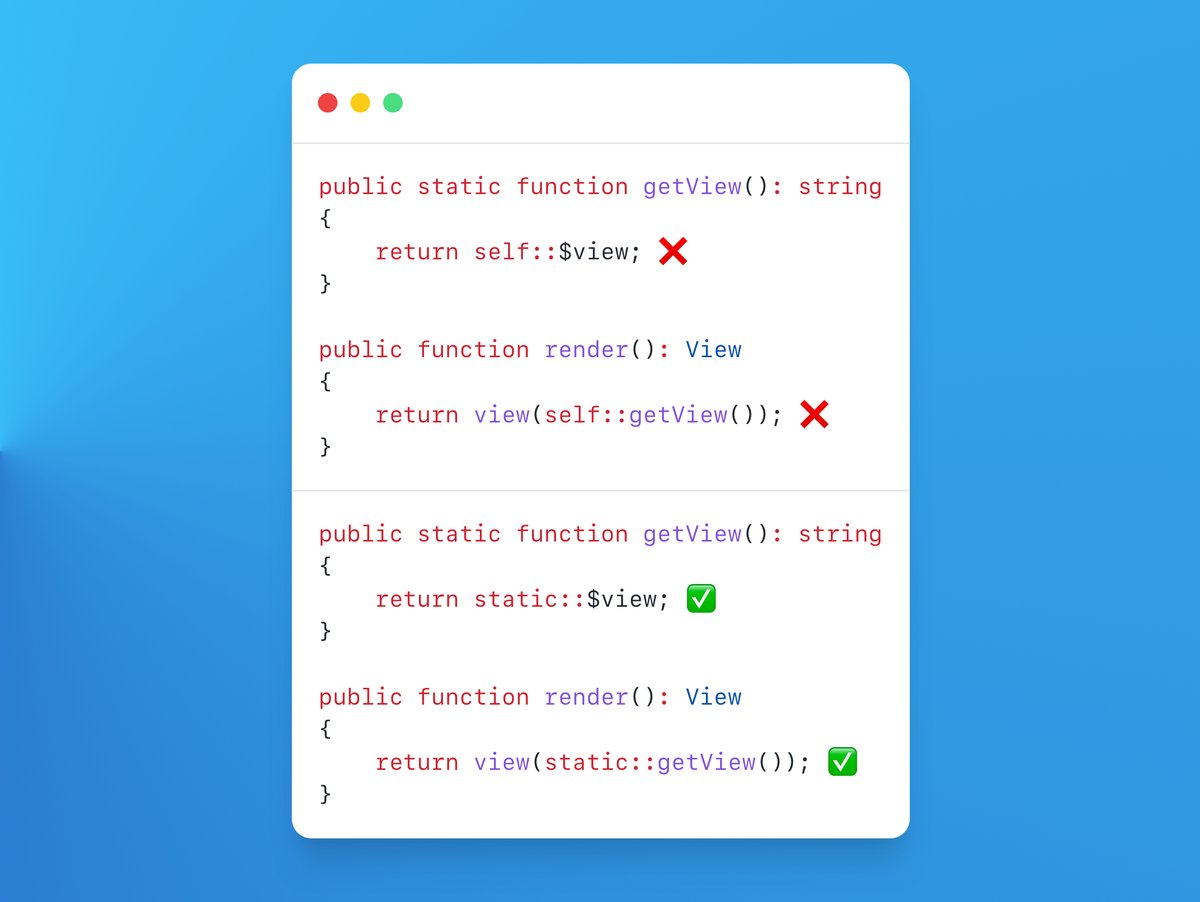 danjharrin's tweet image. PHP package developers - use `static` and not `self` 🚨

`static` is much more useful to users - who can extend classes without altering the constructor.

Also, calling static methods / props using `self` breaks code for users who use extended classes.

geeksforgeeks.org/new-self-vs-ne…
