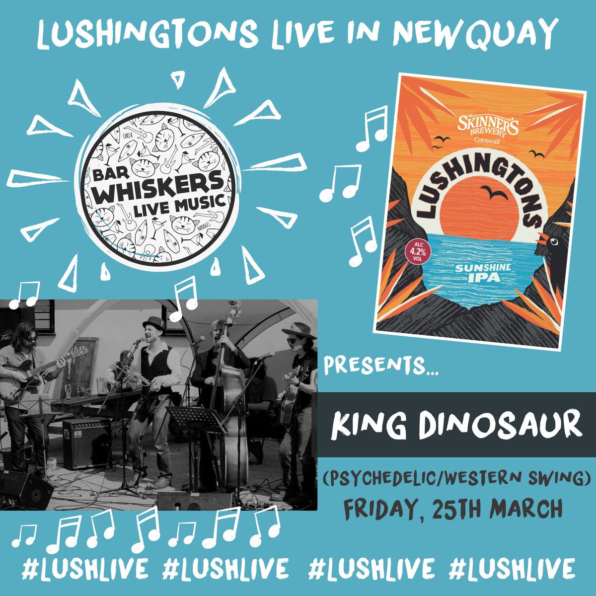 Skinnersbrewery's tweet photo. This has all the makings of a great night out! Enjoy a pint or two of Friday refreshment over at Whiskers in Newquay, #LushLive style.
#newquay #livemusic #nightsoutcornwall #whiskers #lushingtons #IPA #morethanabrewery https://t.co/acZrfKvHqw