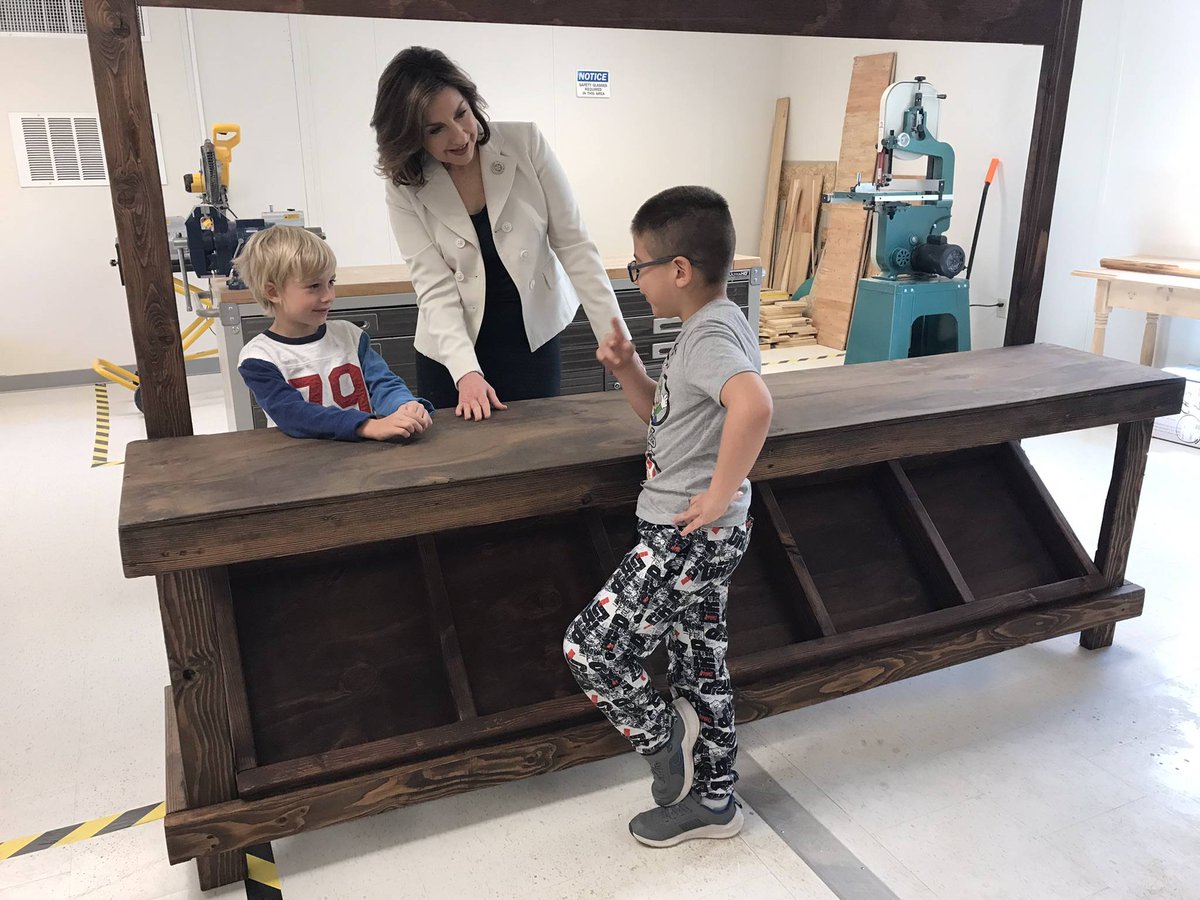 joy4ok's tweet photo. On to Clinton Public Schools! The Clinton Technical Applications Program is training kids for important careers in construction, welding and more. We know the trades need skilled employees! They even built the counter where their elementary peers and I played restaurant. 
#oklaed https://t.co/sPmRny703x