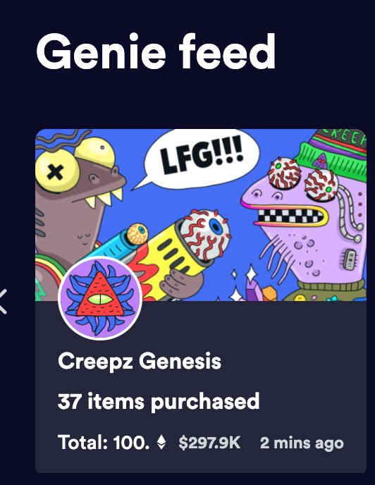NF_Asians's tweet image. @seedphrase swept 100 eth worth of @CBCreepz minutes ago. Are you still sleeping on Creepz?

All the Creepz, put 🕯️ in the comments for those people who will miss out on our next big run.

#Season2isComing #LAGMI